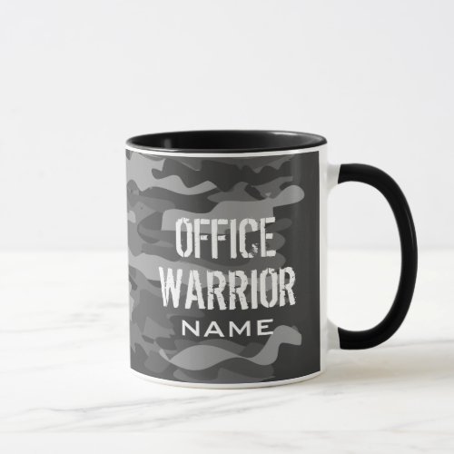 Office warrior coffee mug with black army camo