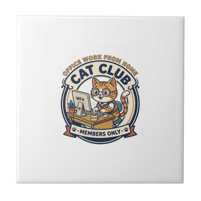 Office Work From Home Cat Cat Lover Gift - Office  Ceramic Tile (Front)
