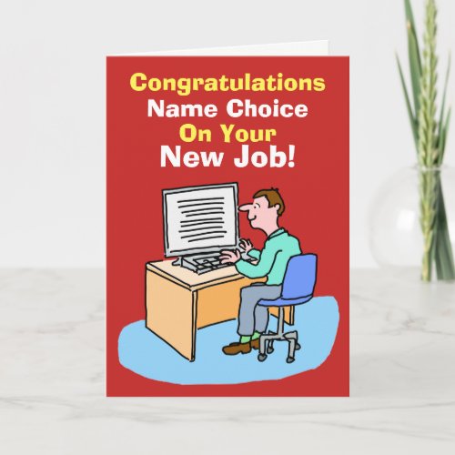 Office Worker at Computer New Job Card