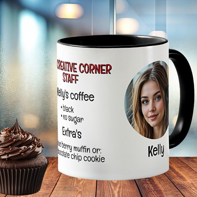 Office Worker Personalized Photo Coffee Mug (Office mug with a photo and description of their favorite coffee - one for every member of the team)
