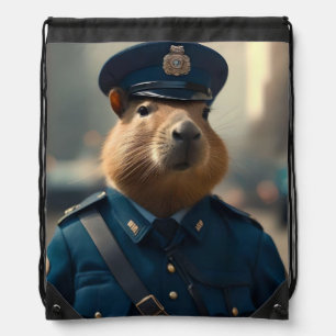 "Officer Capy: The Calm and Collected Policeman" Drawstring Bag
