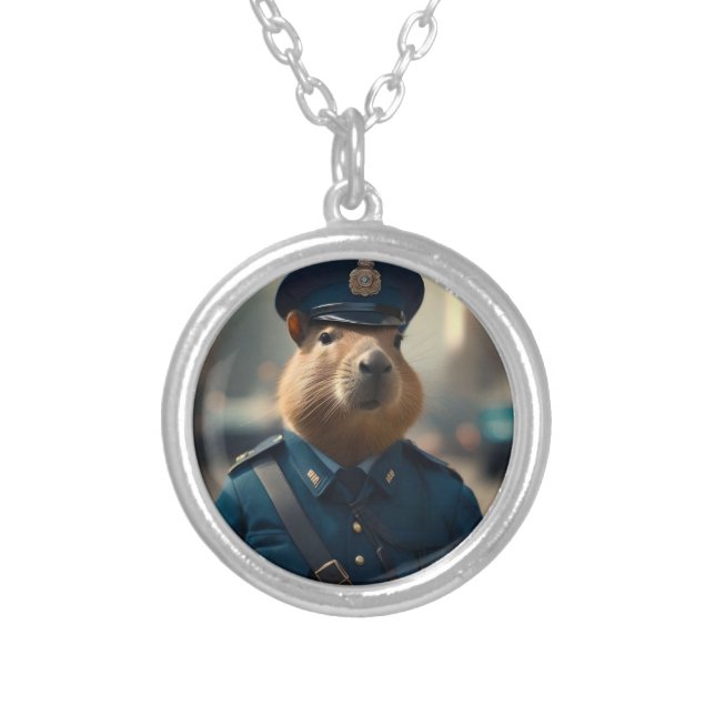 "Officer Capy: The Calm and Collected Policeman" Silver Plated Necklace (Front)