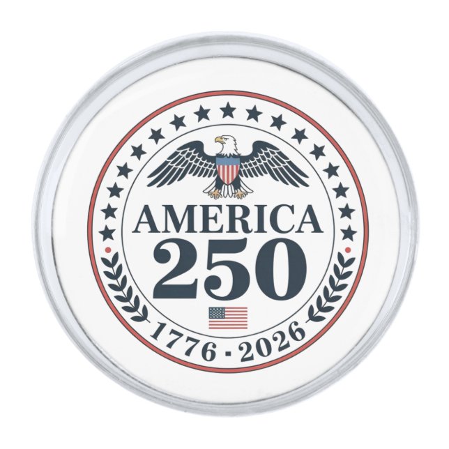 Official America 250th Anniversary Commemorative Silver Finish Lapel Pin (Front)