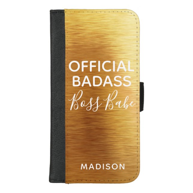 Official Badass Boss Babe Chic Metallic Gold Name iPhone Wallet Case (Front)