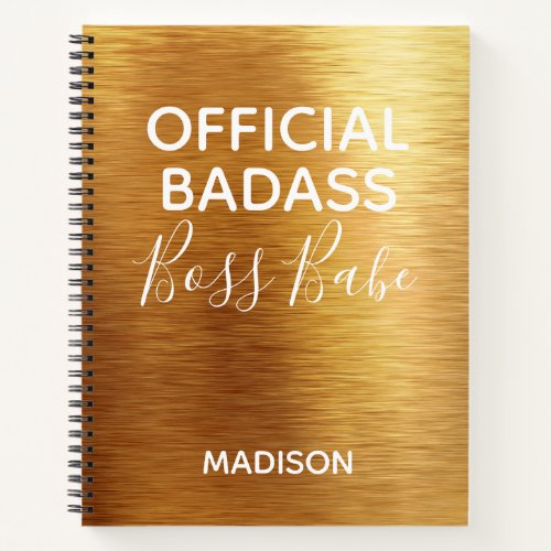 Official Badass Boss Babe Chic Metallic Gold Name Notebook