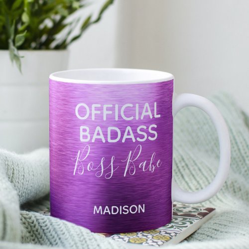 Official Badass Boss Babe Metallic Purple Name Coffee Mug
