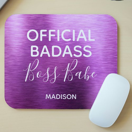 Official Badass Boss Babe Metallic Purple Name Mouse Pad