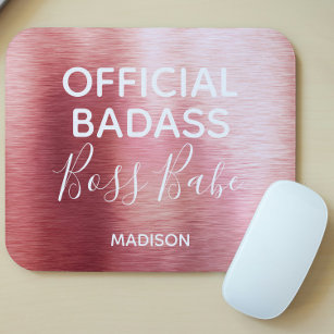 Official Badass Boss Babe Metallic Rose Gold Name Mouse Pad