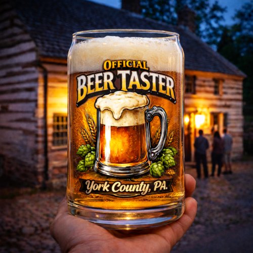 Official Beer Taster York County PA Humor Can Glass