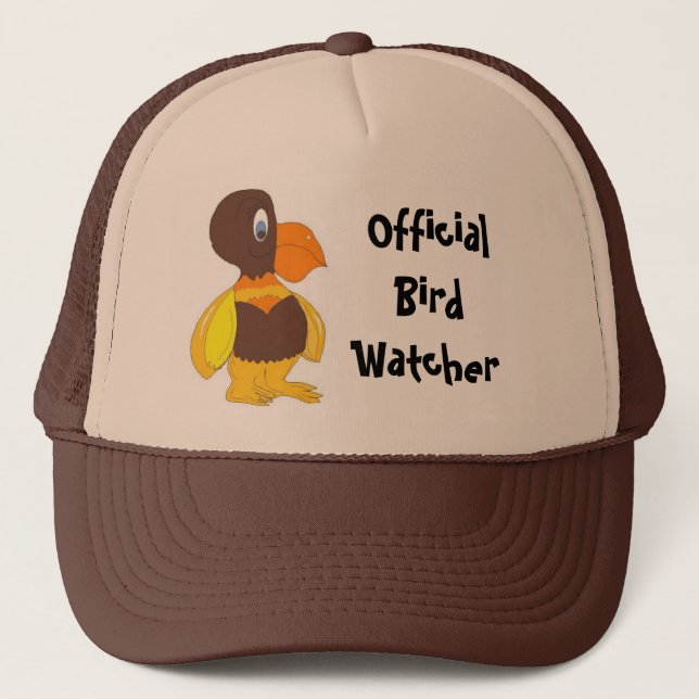 Official Bird Watcher- Cartoon Bird Trucker Hat (Front)