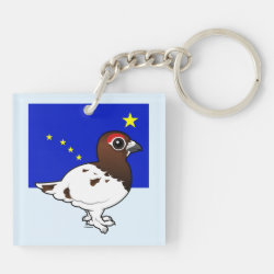 State Birdorable of Alaska: Willow Grouse Square Keychain (double-sided)