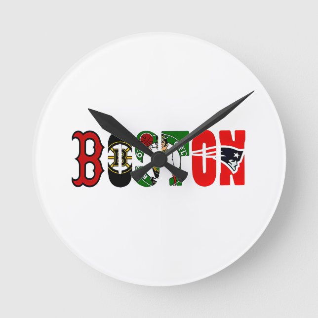 Official Boston Sport Teams T-Shirt Round Clock (Front)