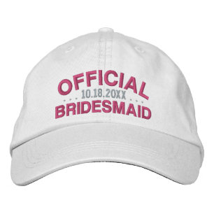 Official Bridesmaid Fun Saying Date Pink White Embroidered Baseball Cap