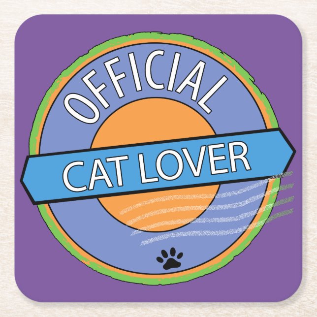 Official Cat Lover Square Paper Coaster (Front)