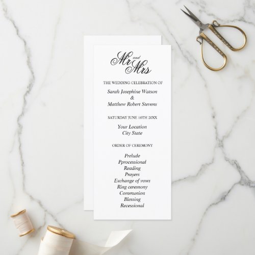Official chic Mr and Mrs wedding ceremony program