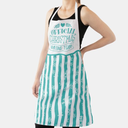 Official Christmas Baking Team Turquoise Stripe  Apron