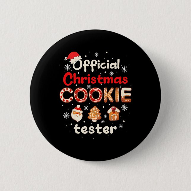 Official Christmas Cookie Tester Taster King Crew  Button (Front)