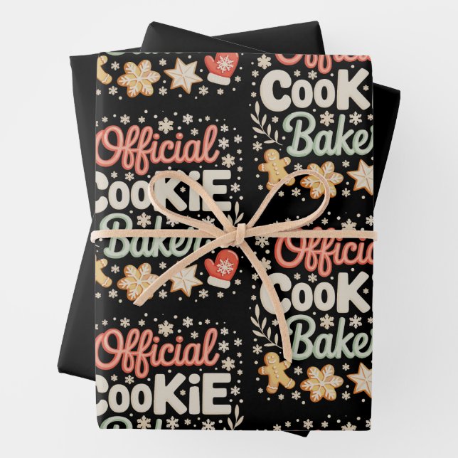 Official Cookie Baker Christmas Xmas Family Baking Wrapping Paper Sheets (In situ)