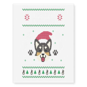 Official Corgi Ugly Christmas Sweater Long Sleeve Temporary Tattoos