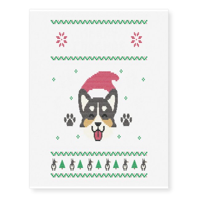 Official Corgi Ugly Christmas Sweater Long Sleeve Temporary Tattoos (Front)