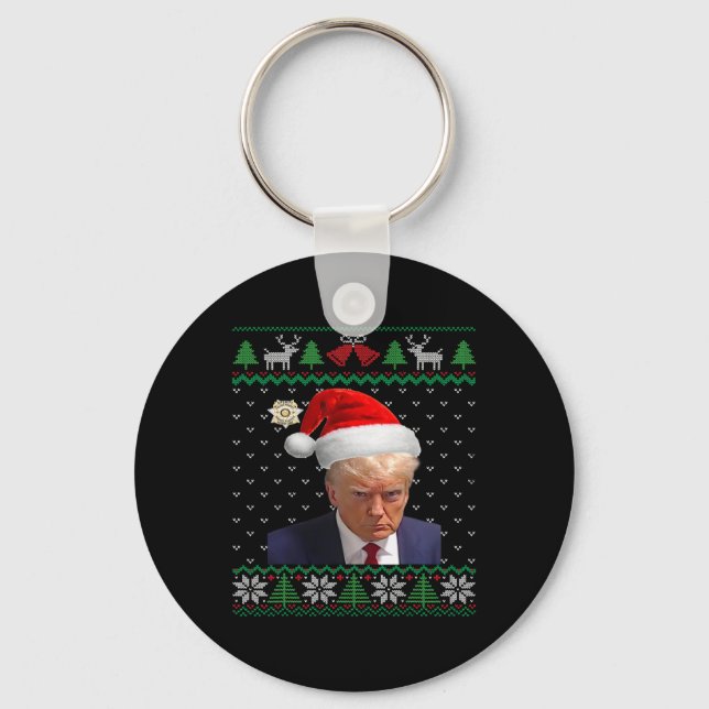 Official Donald Trump Mug Shot Ugly Christmas  Keychain (Front)