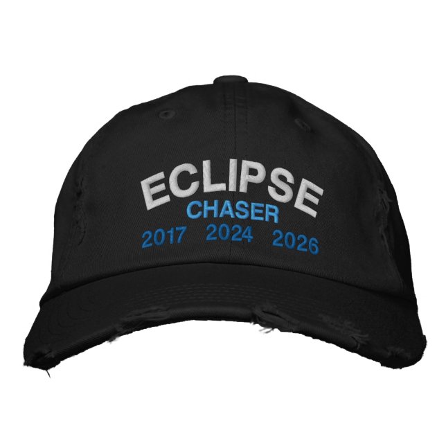Official Eclipse Chaser Fun Saying Black Embroidered Baseball Cap (Front)