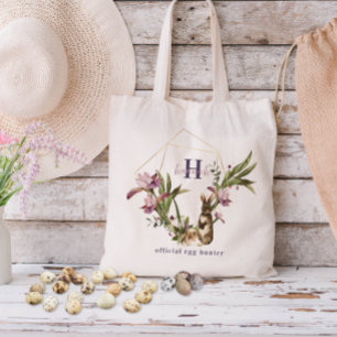 Official Egg Hunter   Floral Bunny Monogram Treat Tote Bag