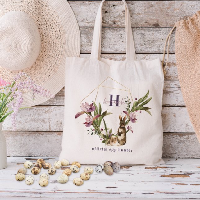 Official Egg Hunter | Floral Bunny Monogram Treat Tote Bag (Creator Uploaded)