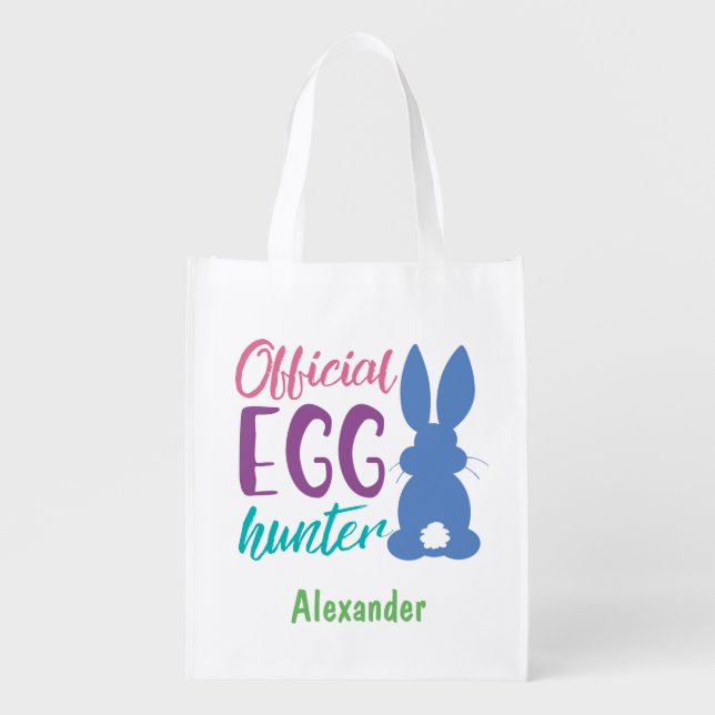 Official Egg Hunter Personalized Easter Bunny Kids Grocery Bag (Front)