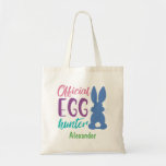 Official Egg Hunter Personalized Easter Bunny Kids Tote Bag<br><div class="desc">Official Egg Hunter Personalized Easter Bunny Kids Tote Bag. Blue bunny silhouette with fluffy tail. Text reads Official Egg Hunter. Personalize with name in green font. Great for Easter egg hunts,  Easter treats and candy. Pretty colored font in pink,  purple and green.</div>