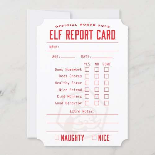Official Elf Formal Report Card