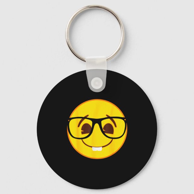 Official Emoji Nerd Gles Yellow Smile Face  Keychain (Front)