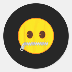 Official Emoji Zip Zipper Mouth Yellow Smile Face Classic Round Sticker