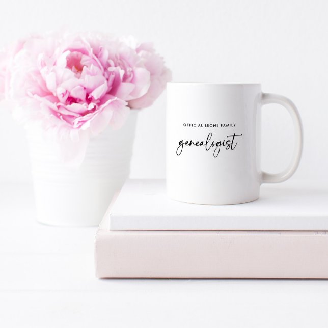 Official Family Genealogist in Script | Stylish Coffee Mug (A simple and modern mug for the genealogist in your family)