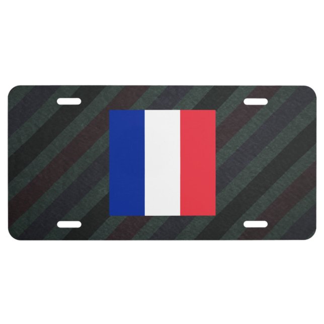 Official France Flag on stripes License Plate (Front)