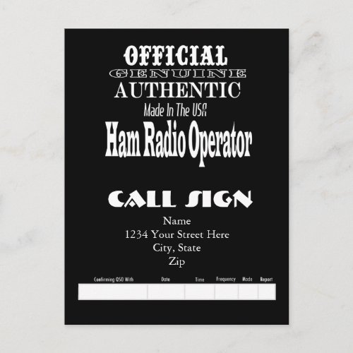 Official Genuine Made USA Ham Radio QSL Card