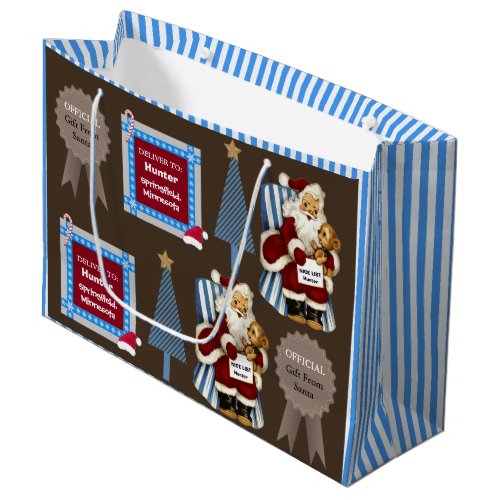 Official Gift From Santa  wName  Location Blue Large Gift Bag