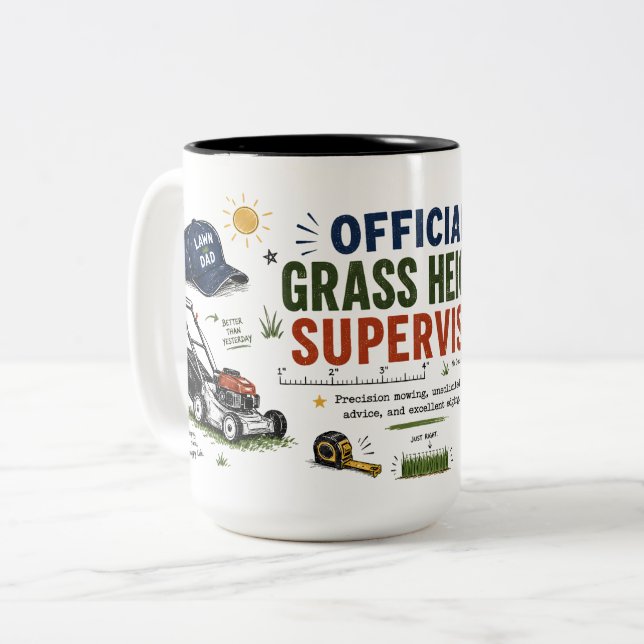 Official Grass Height Supervisor Lawn Dad   Two-Tone Coffee Mug (Front Left)
