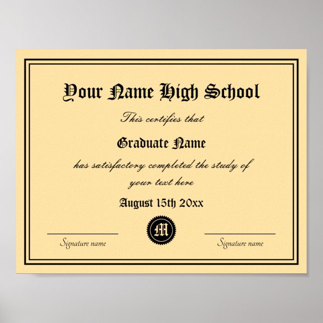 Official High School certificate diploma template Poster (Front)