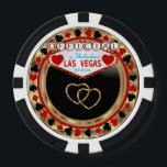 Official in Las Vegas Poker Chips<br><div class="desc">Casino style Poker Chip. Officially married in Las Vegas ready for you to personalize. Featuring deep red, gold and black design party favor keepsake for the wedding couple or your guest. ✔Note: Not all template areas need changed. 📌If you need further customization, please click the "Click to Customize further" or...</div>