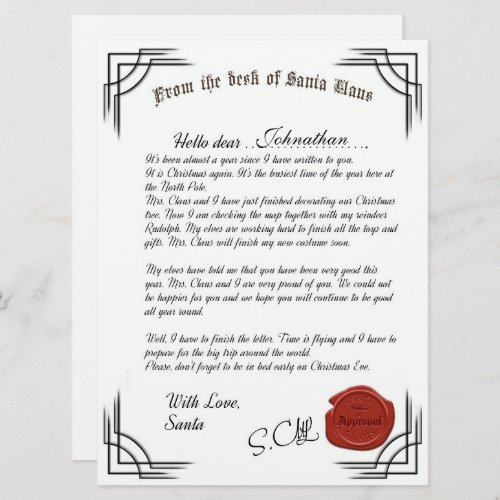 Official Letter From Santa Claus Holiday Card