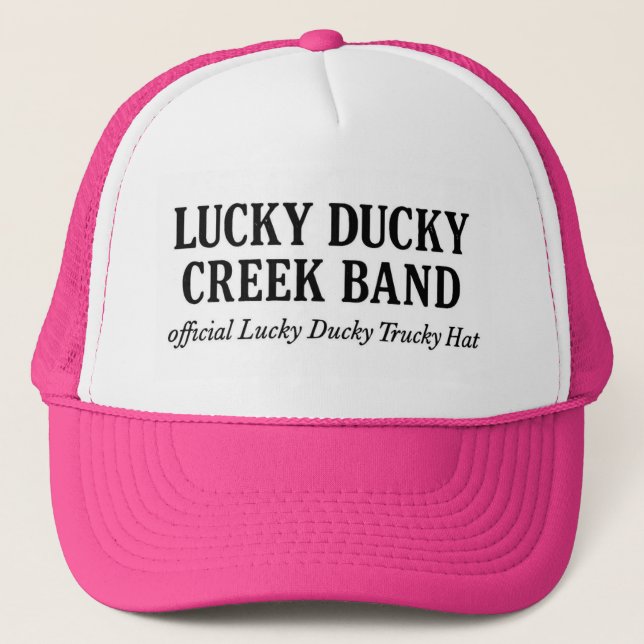 Official Lucky Ducky Trucky Hat: Pink-Words Trucker Hat (Front)