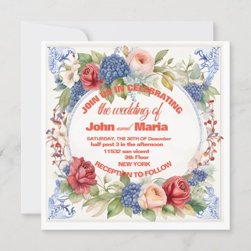 Official marriage license with flowers  invitation