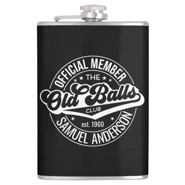 Official Member of the Old Balls Club Birthday Flask (Front)