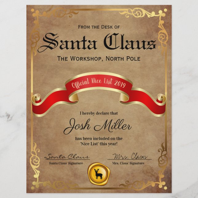 Official Nice List Certificate (Front)