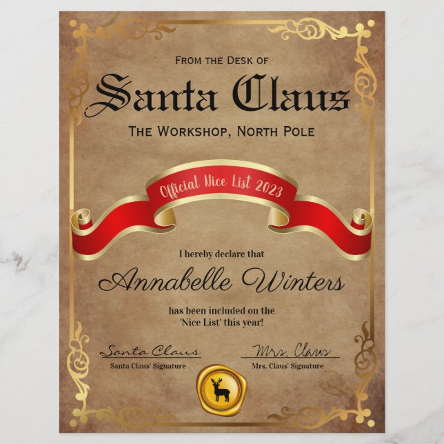 Official Nice List Certificate (Front)