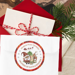 Official North Pole Express Santa Red Plaid Classic Round Sticker