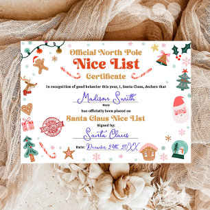 Official North Pole Nice List Certificate Santa Invitation