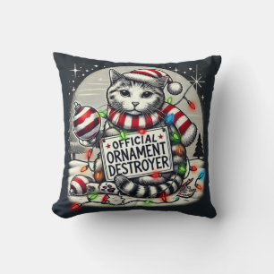 Official ornament destroyer cat Christmas Throw Pillow