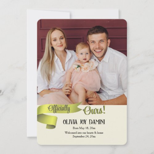 Official Ours Photo Adoption Announcement Card